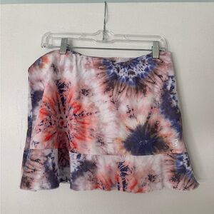 White and Pink Mini Skater Skirt with Asymmetrical Tie Front for Casual Wear